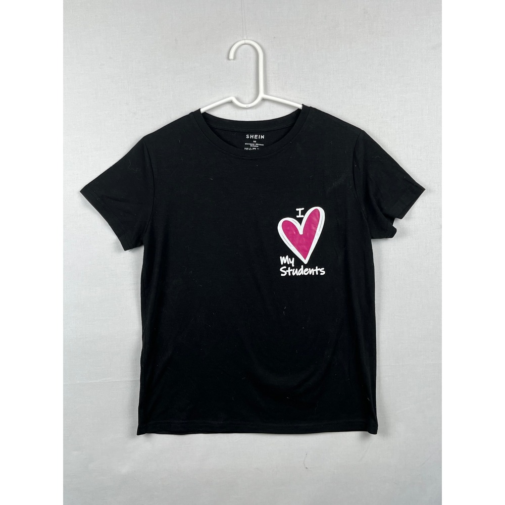 SHEIN I Heart My Students Teacher Graphic T-Shirt Women Medium Black Short Sleev